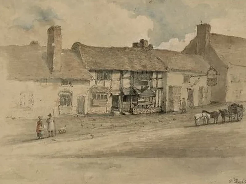1790-Phoebe Dighton - L'esterno della casa e l'interno della stanza in cui nacque Shakespeare